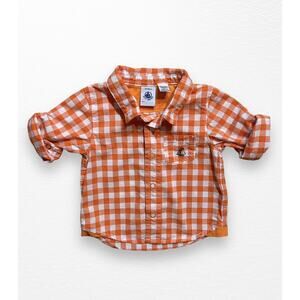 Petit Bateau Orange Gingham Shirt, 3 Months